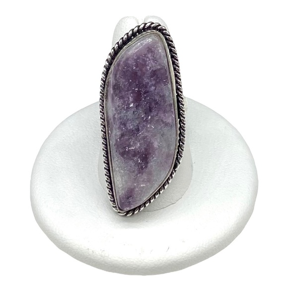 Jewelry - Lepidolite Ring Size 7.5 Natural Stone Stamped 925 Sterling Silver Purple